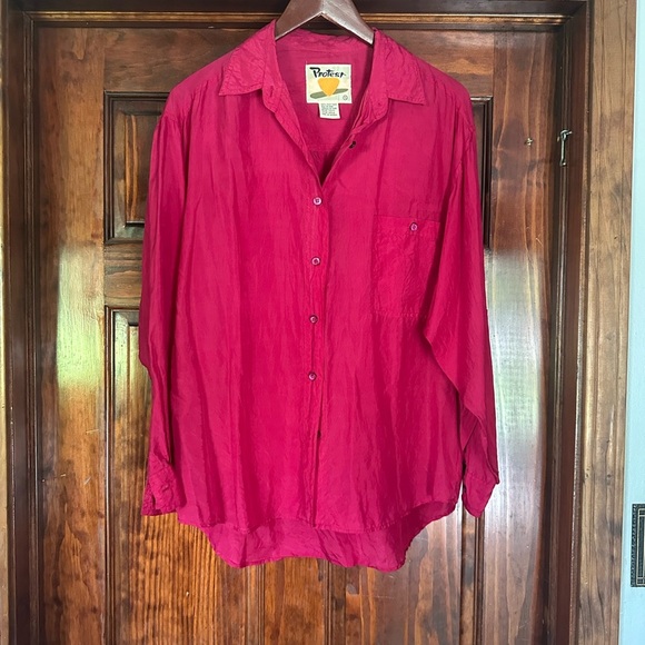 Vintage Silk Red Button-Up Blouse - Picture 4 of 4